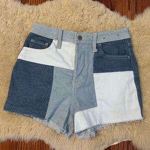 Hollister Patchwork Jean Shorts Size 3 W26 High Rise Mom Stretch Vintage